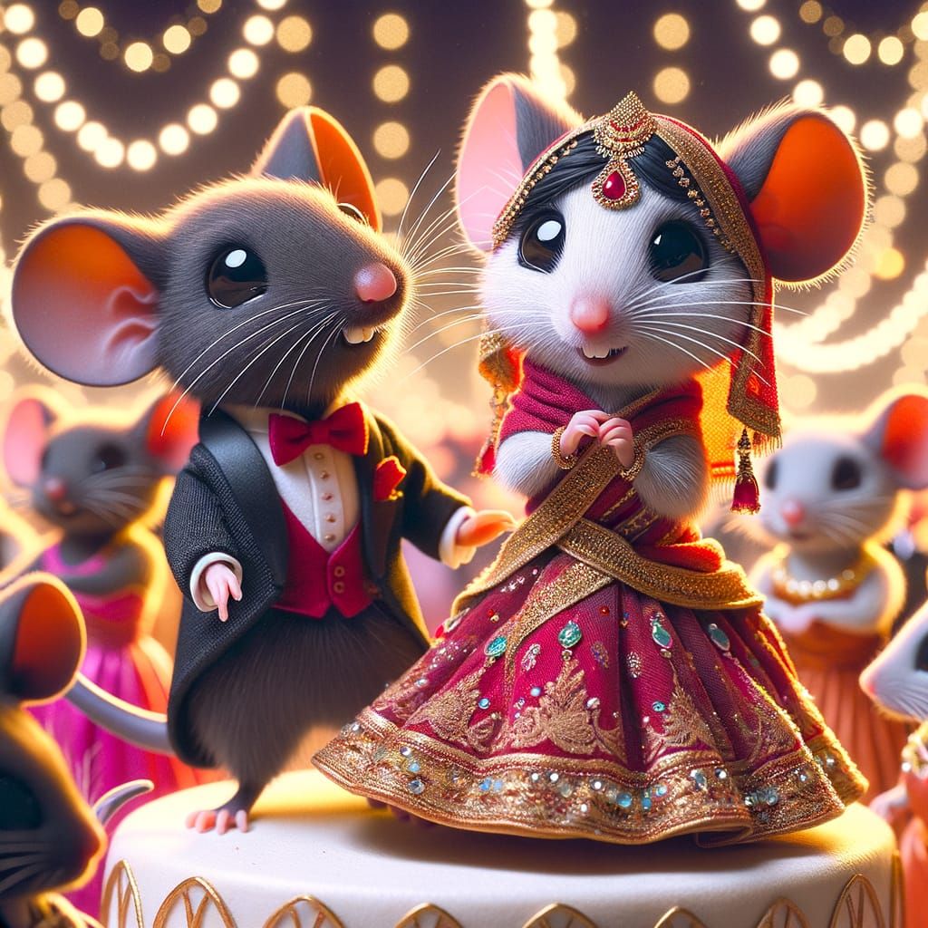 Anthropomorphic Mice Dance at Extravagant Ball