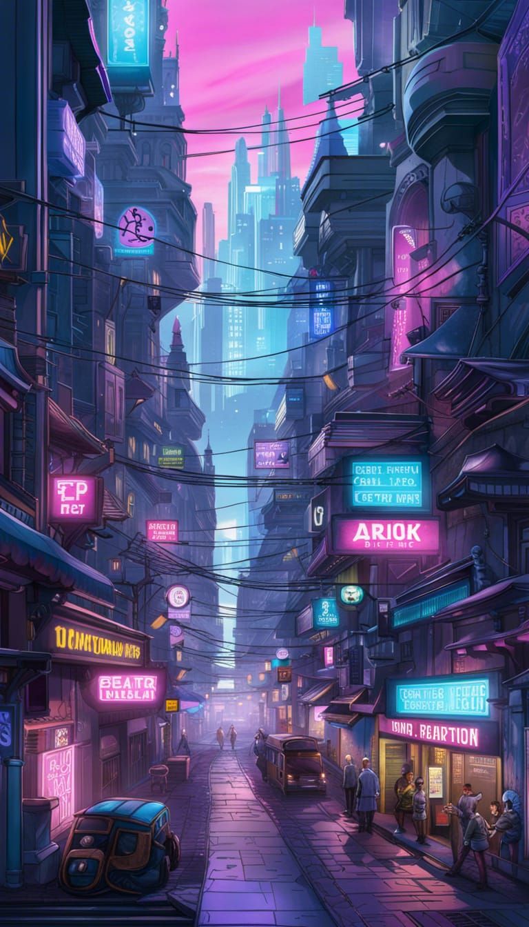 Futuristic Cyberpunk Cityscape in Cool Colors