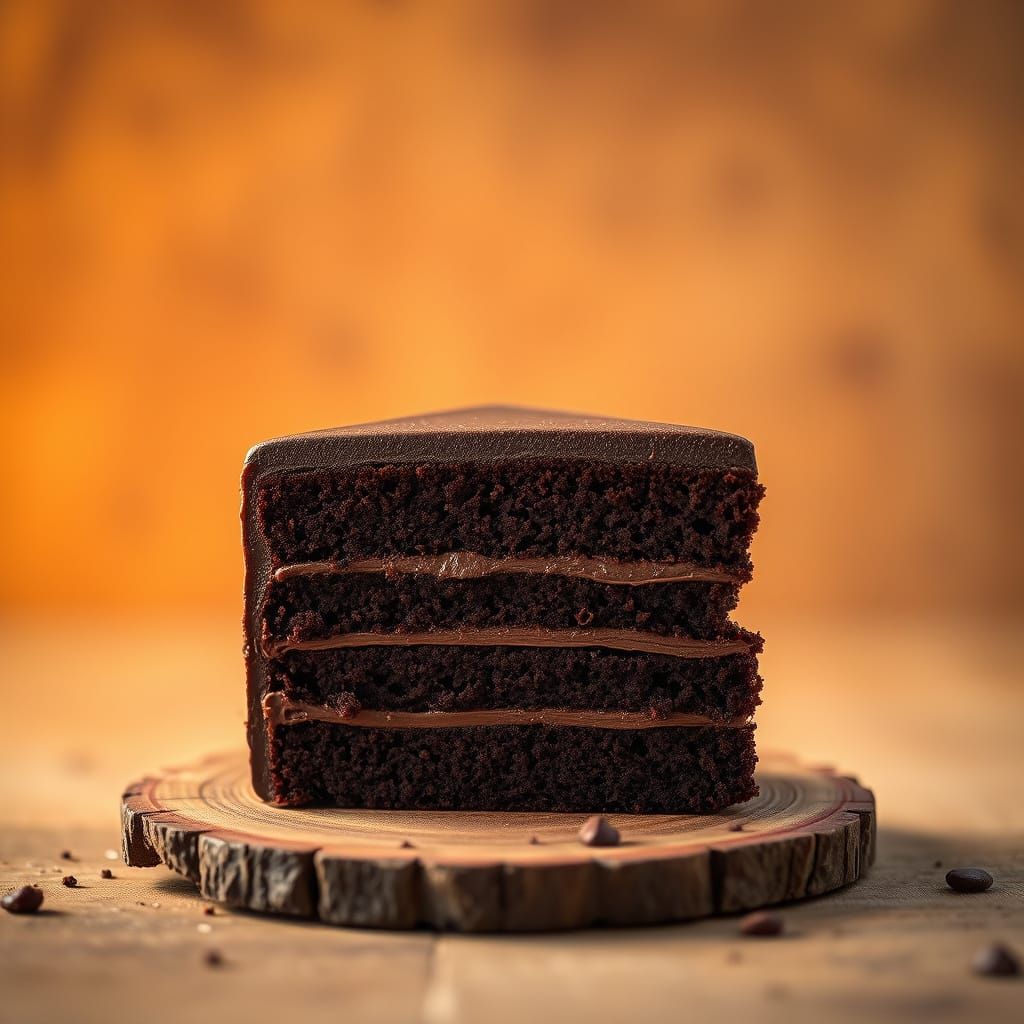 Moist Chocolate Cake Slice with Rich Filling in Warm Light