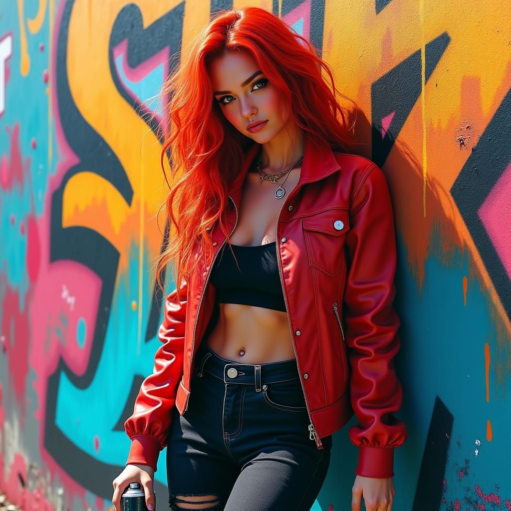 Redhead Street Artist in a Futuristic Style