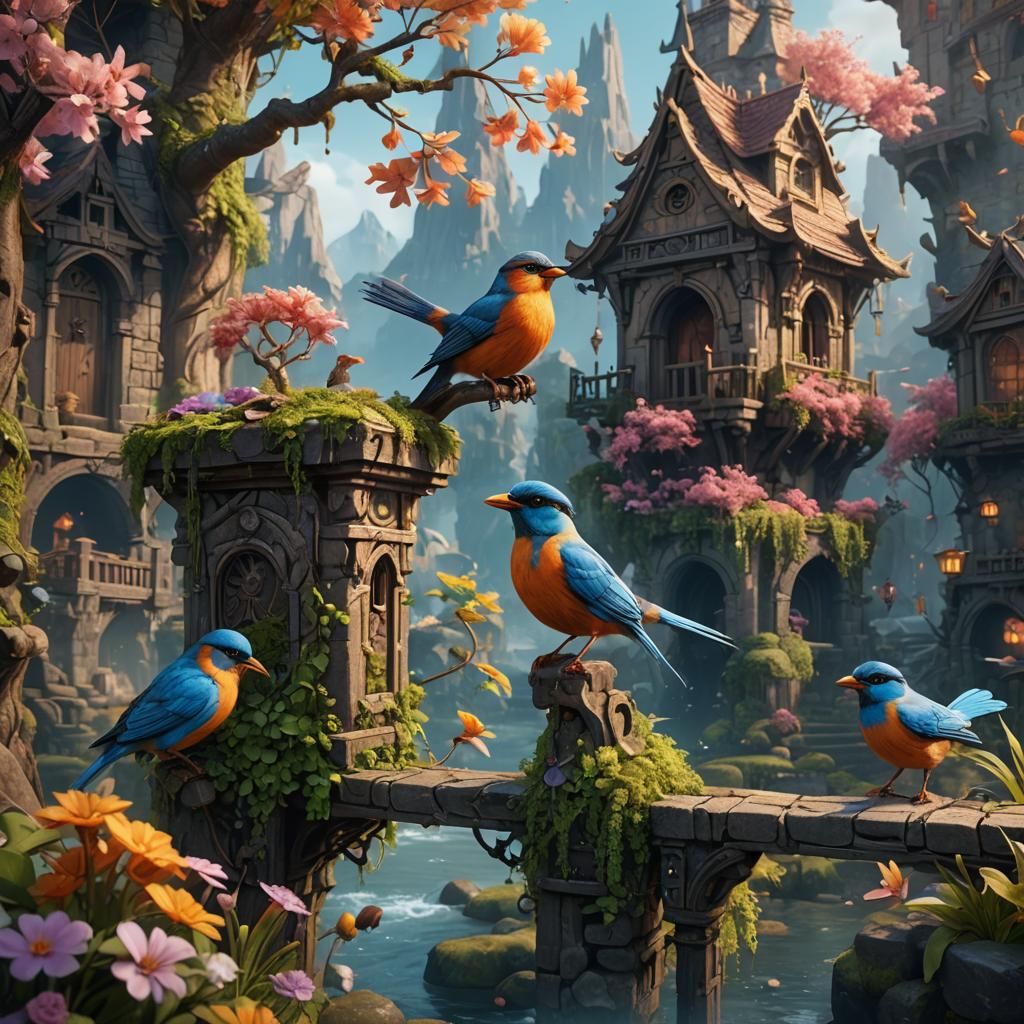 Fantastical Bird Matte Painting in Deep Color
