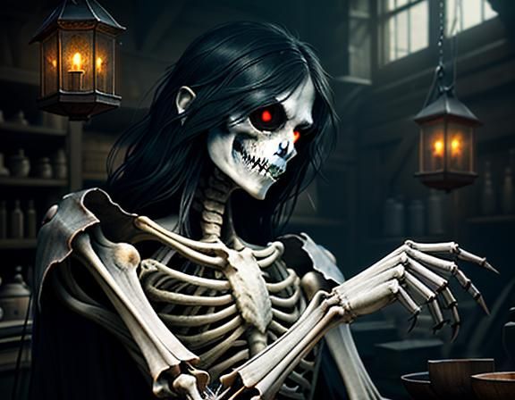 Furry Skeleton Cleans Bones in Dark Workshop