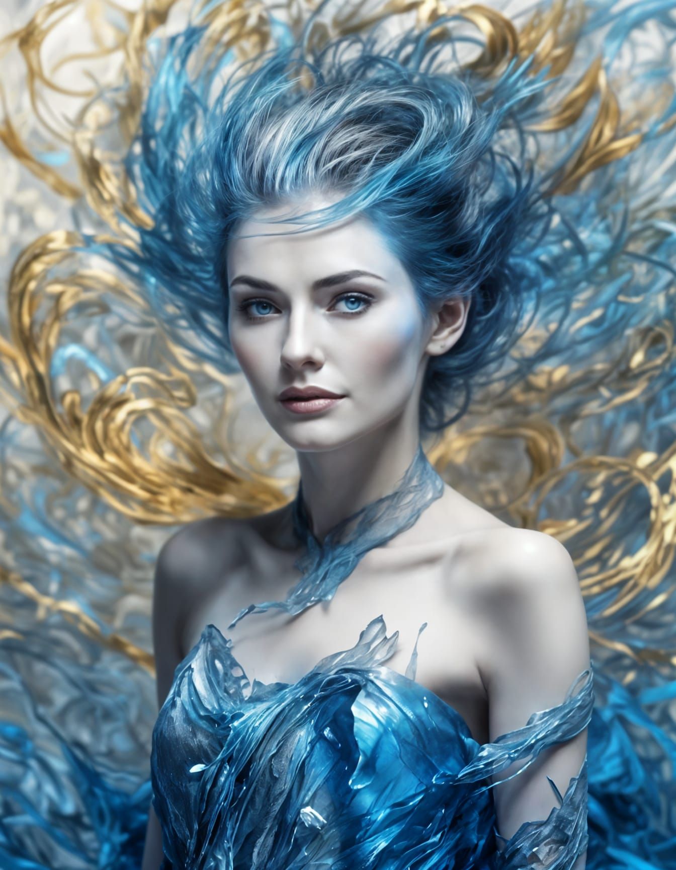 Metallic Filigree: Abstract Art in Gradient Blues