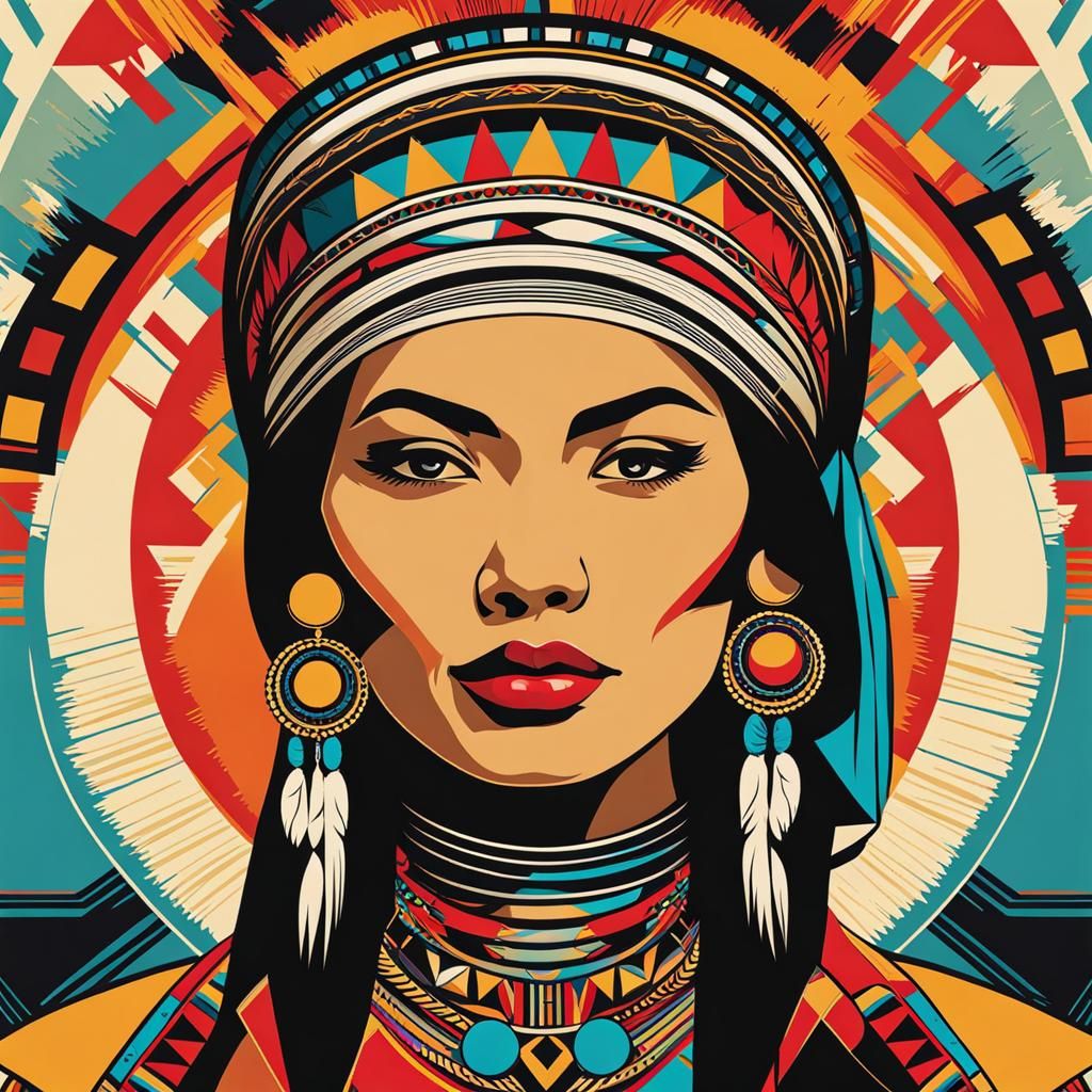 Navajo Woman in Traditional Clothing, Pop Art Style