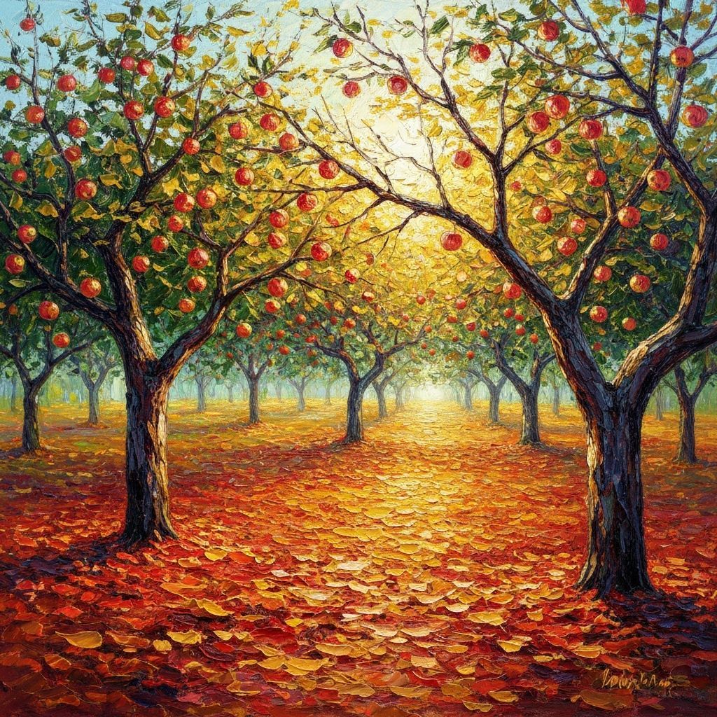Vibrant Autumn Orchard in Expressive Post-Impressionist Styl...