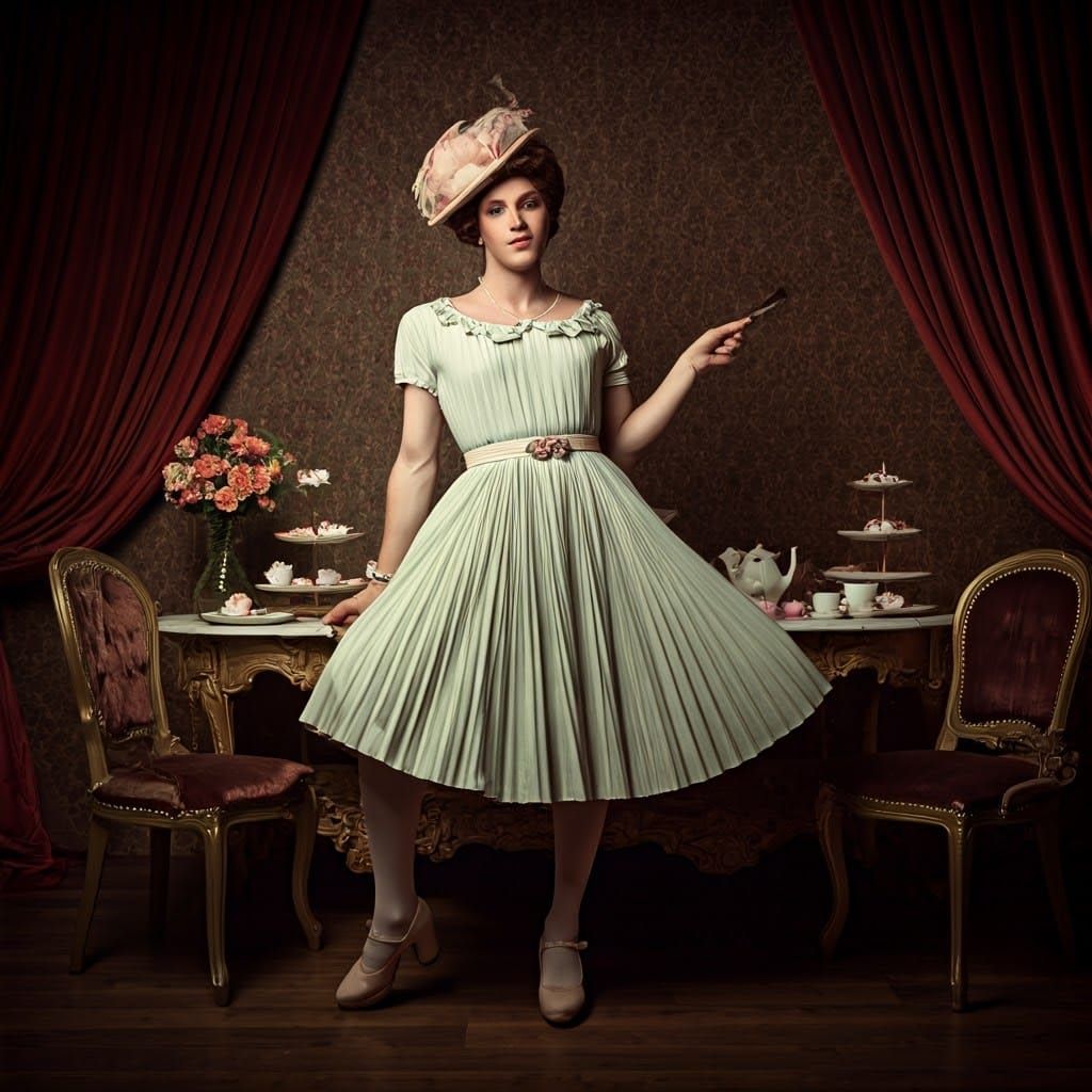 A Young Man in Whimsical 1950s Finery Sets a Delightful Tabl...