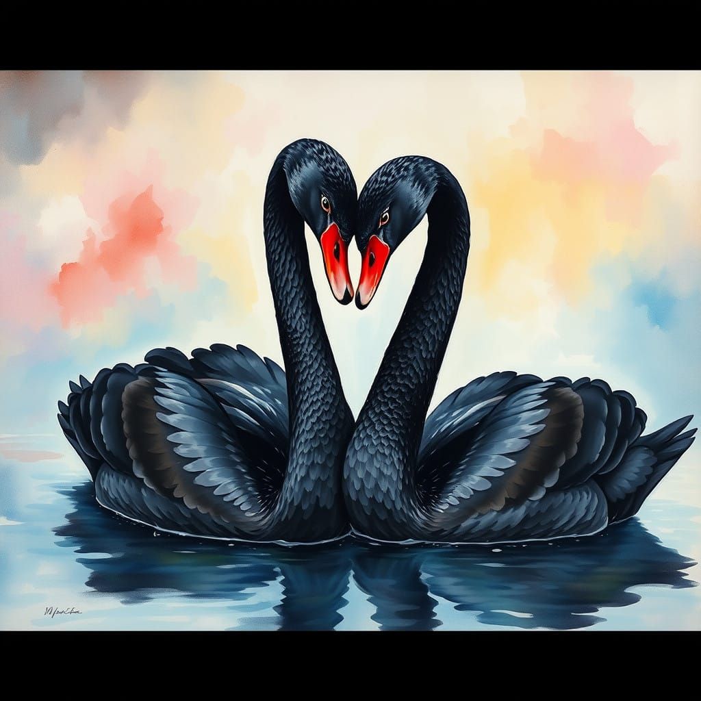 Surreal Swans in Impressionist Masterpiece with Thick Brush...