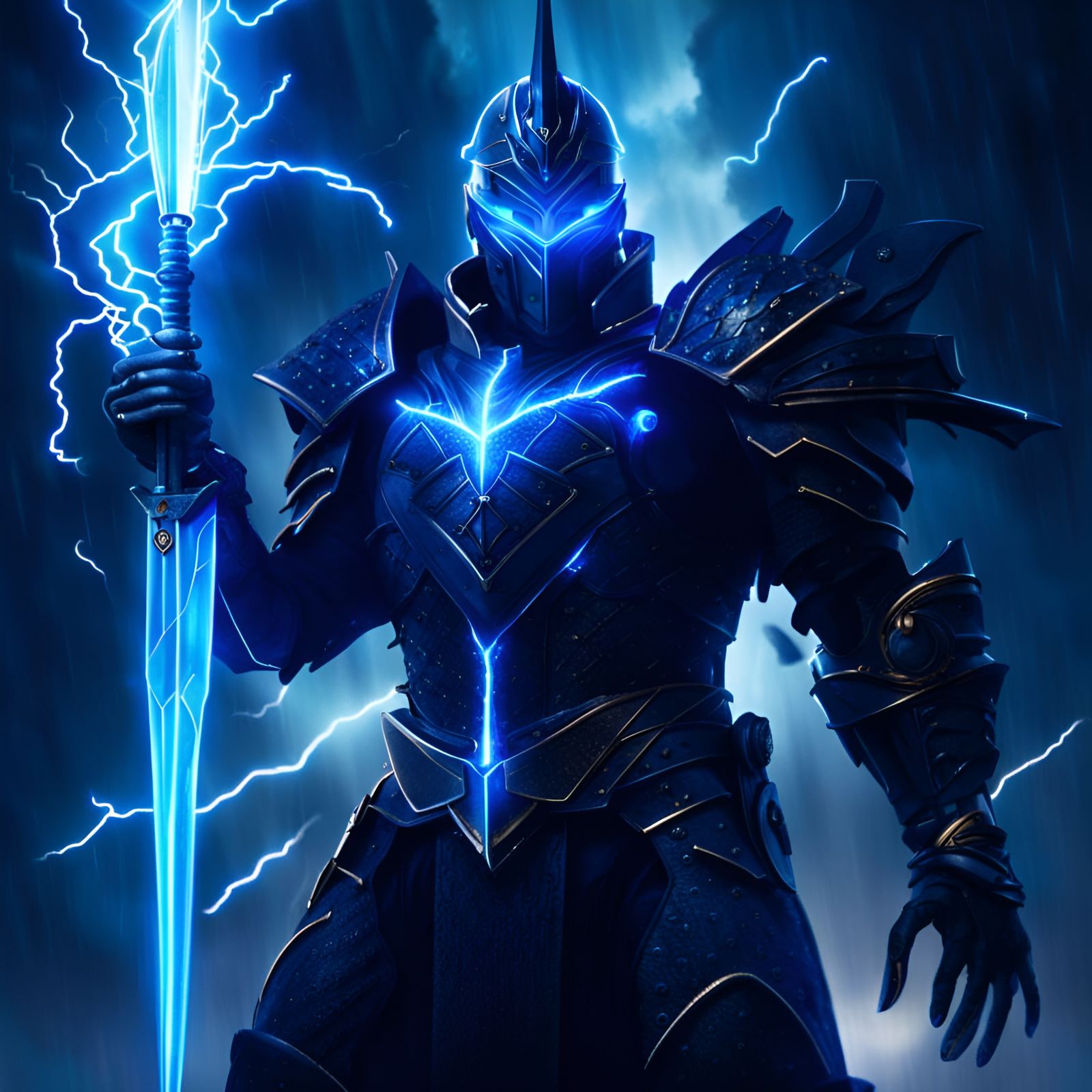Futuristic Black Knight with Glowing Sword