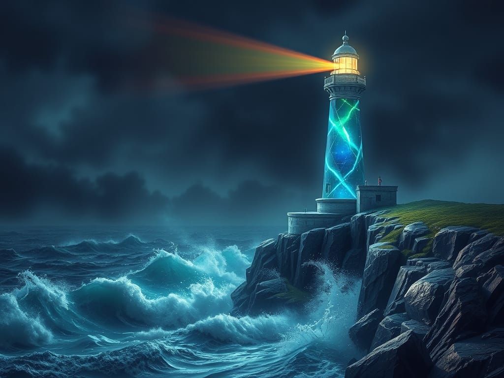 Crystal Lighthouse Rainbow Beam in Fantasy Art