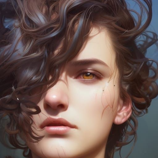 Portrait of a Woman with Brown Curly Hair