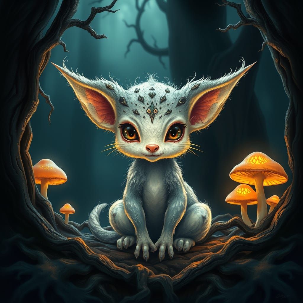 Mystical Fantasy Creature in a Dreamlike Dark Forest