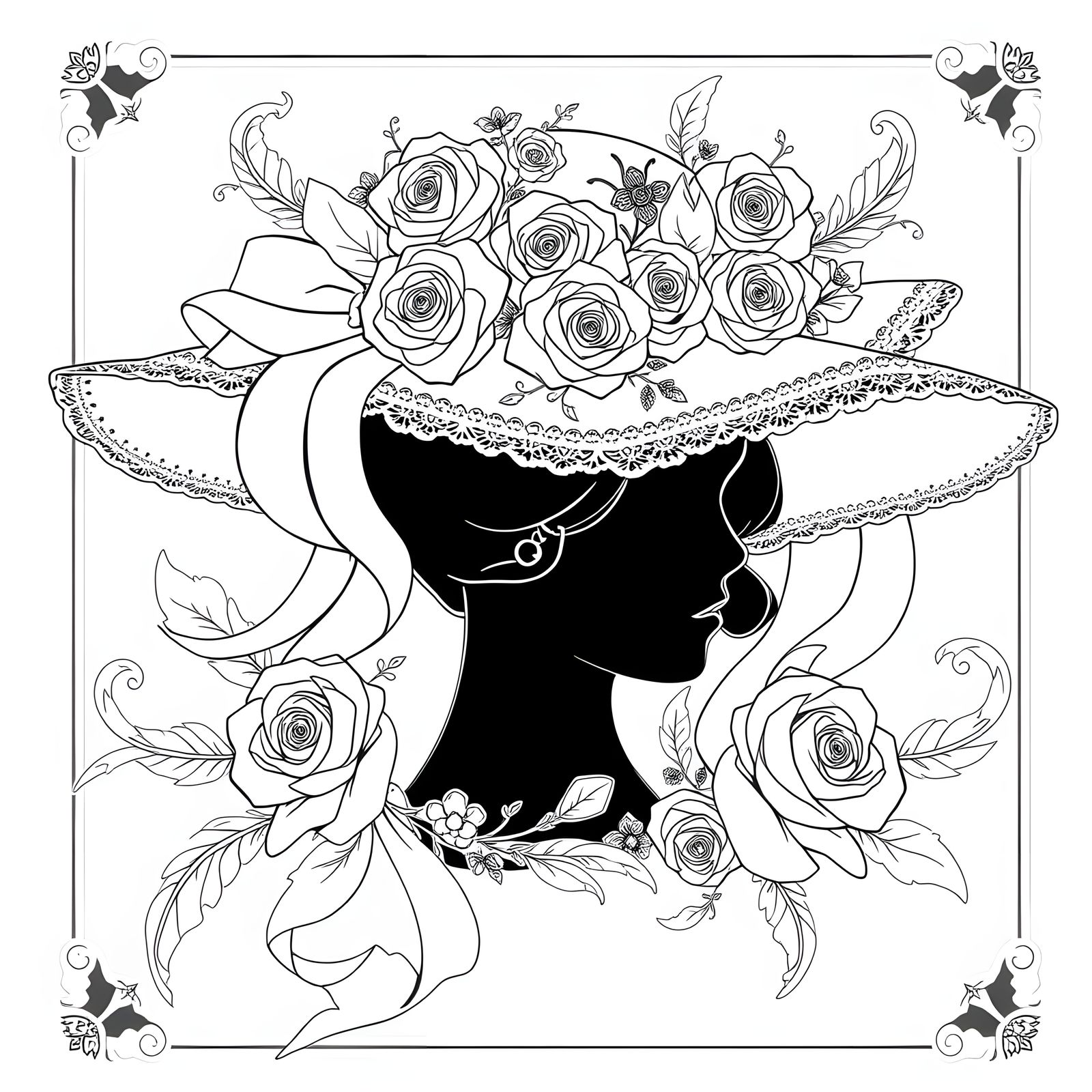 Victorian Hat Line Art for Coloring Book