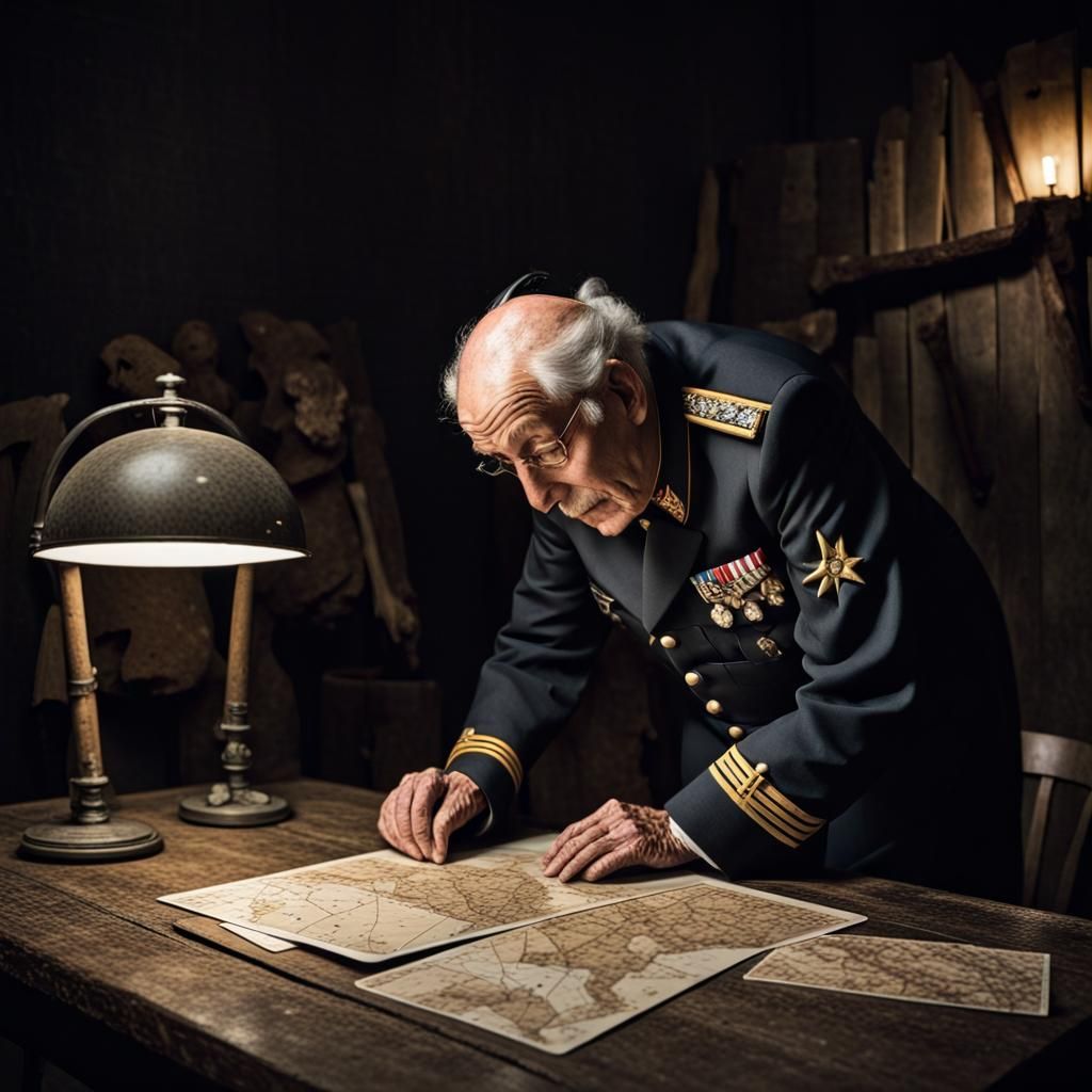 Intricate Portrait of Elderly Man with Generals