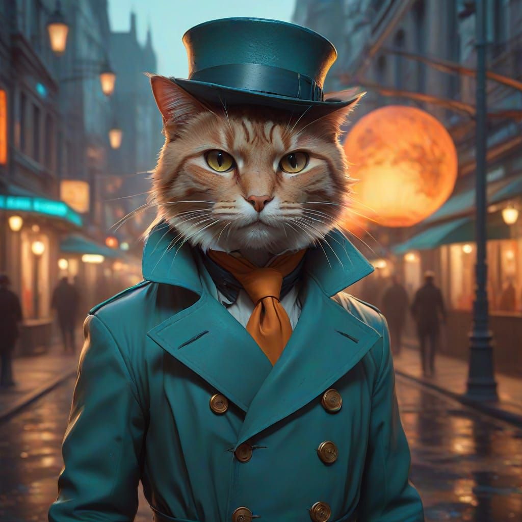 Cat Detective Investigates Crime Scene as Concept Art