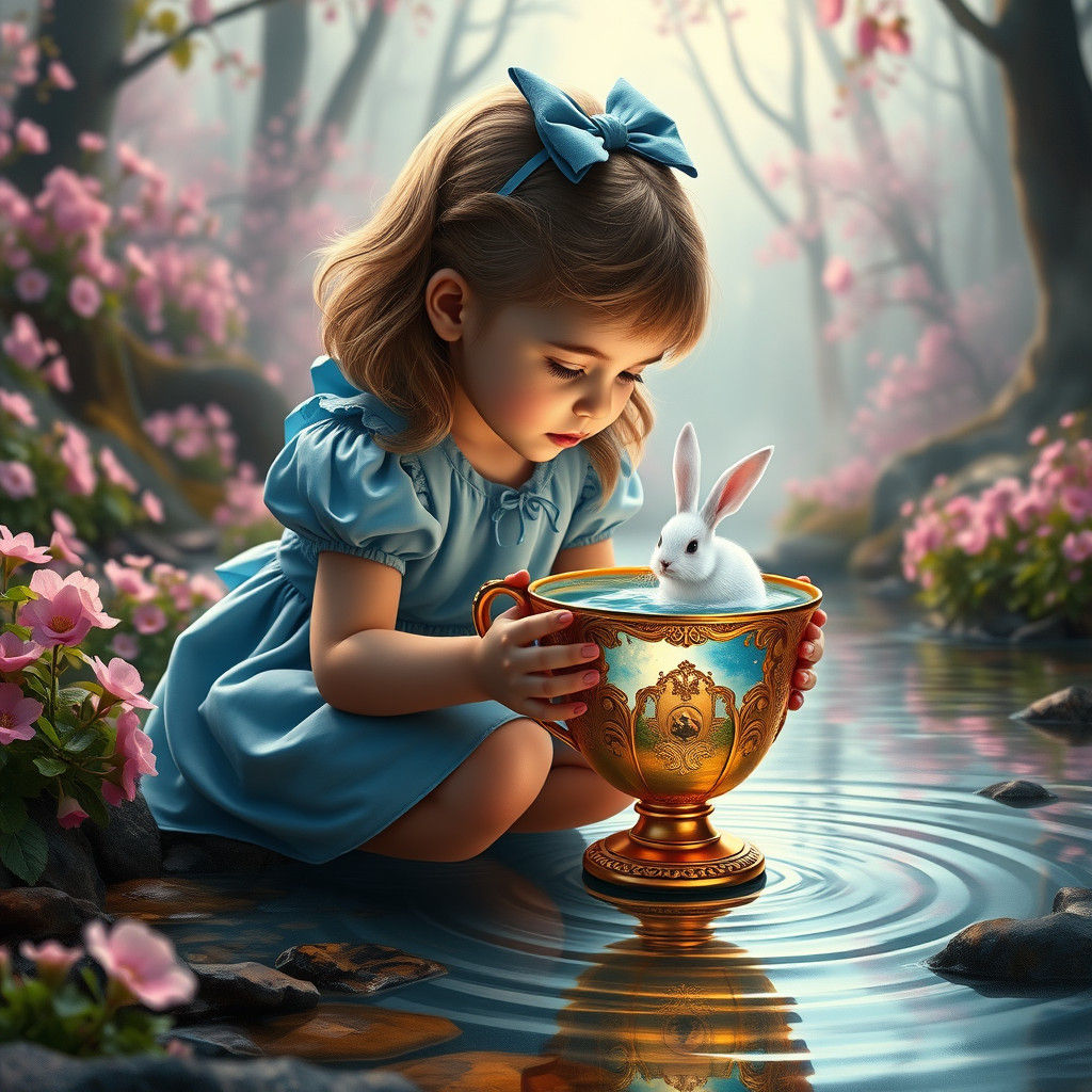 Alice in Wonderland Child with Golden Cup
