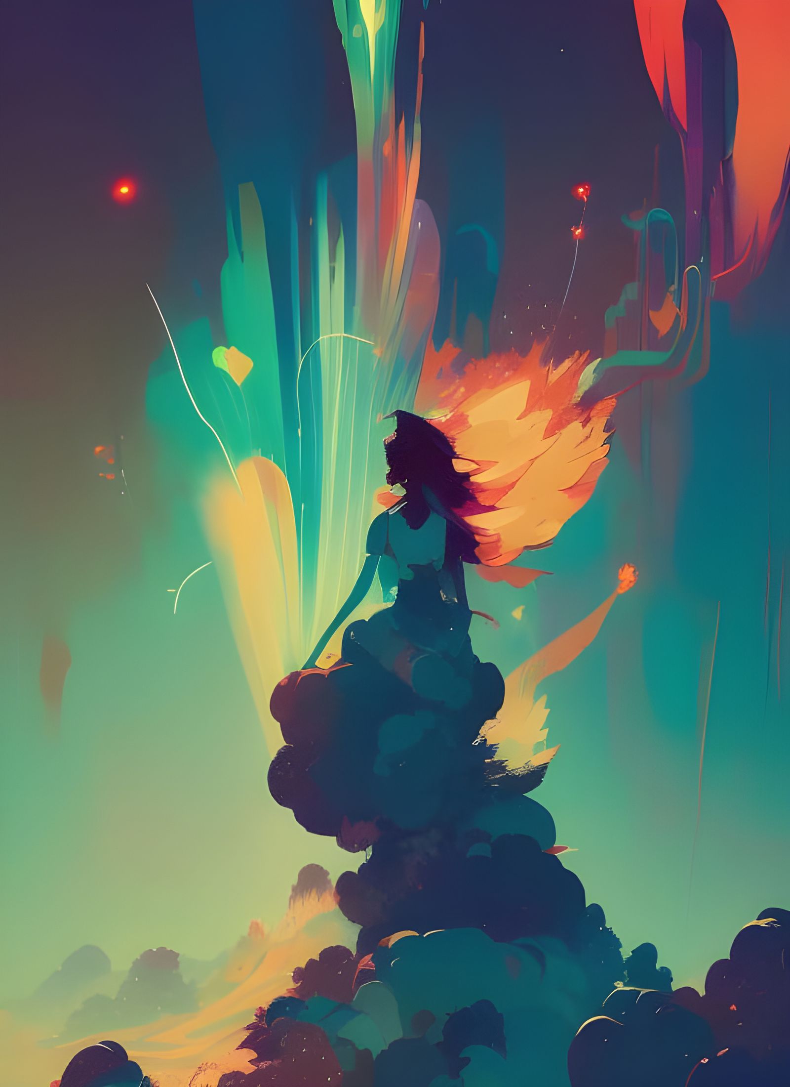 Volcanic Cosmic Fireworks in Composite Art Style