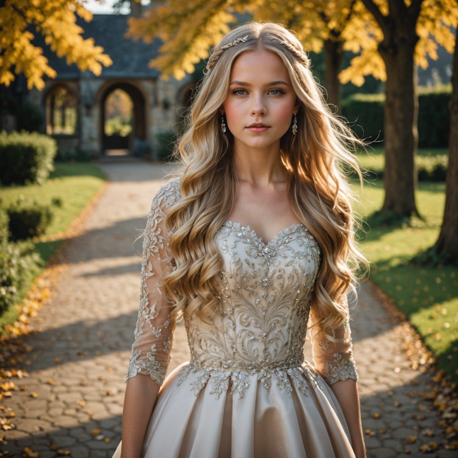Gorgeous Blonde Princess in Elegant Gown
