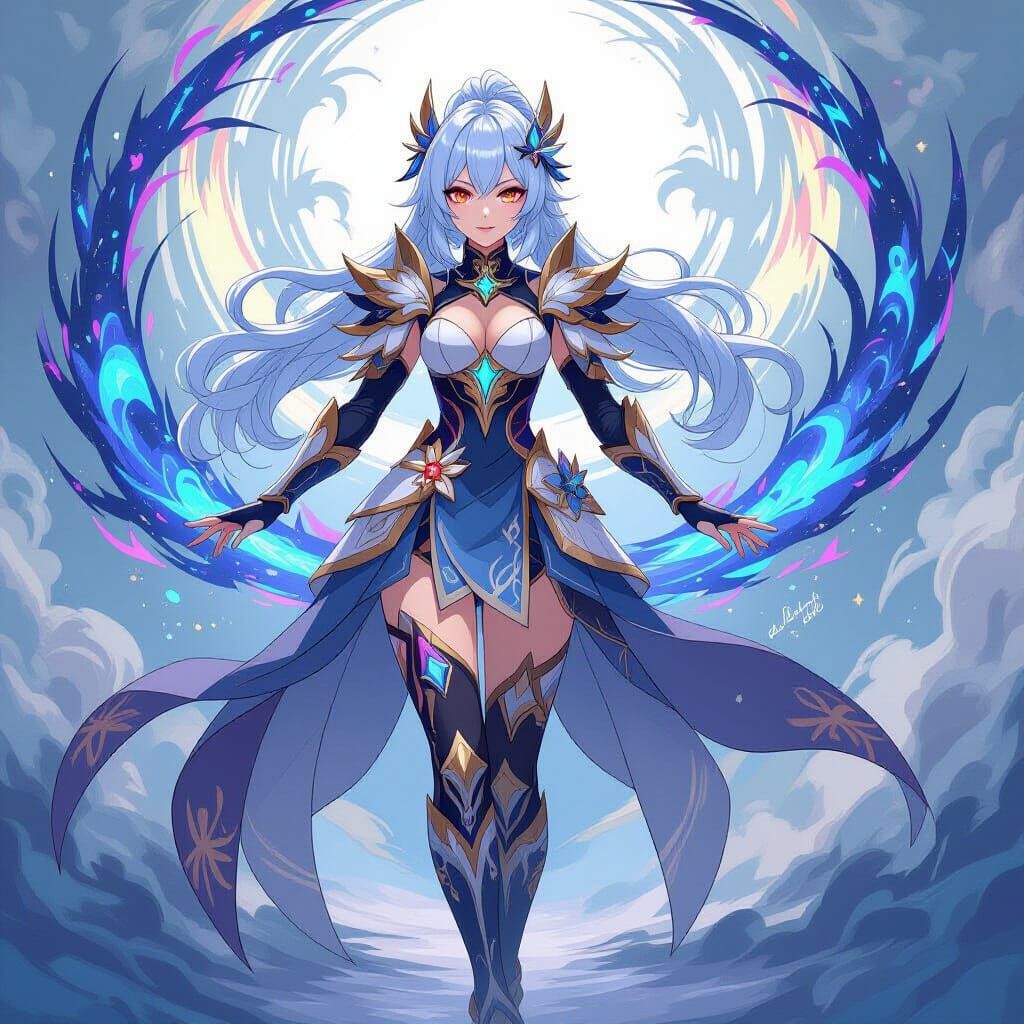 Keqing in Electro Armor: A Stylized Illustration