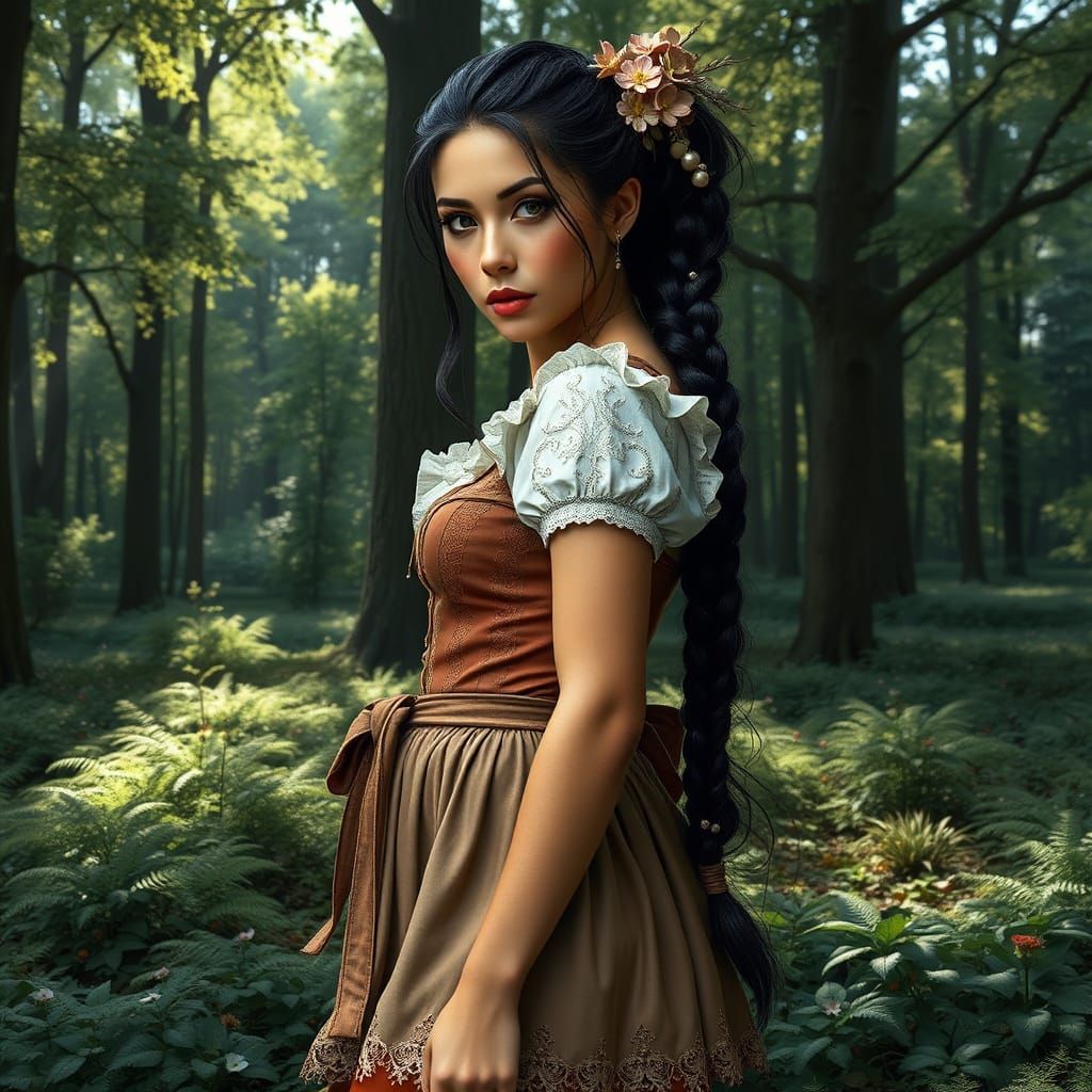 Ethereal Woodland Goddess in Dirndl Attire