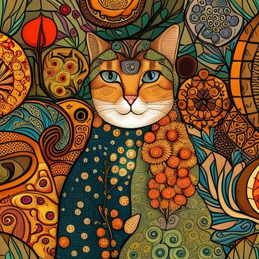 Boho Cat in Kaleidoscopic Pop Art Style