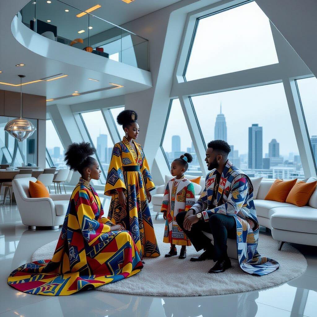 Futuristic African Family Portrait in Hyperrealism