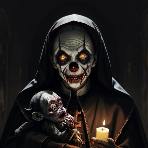 Grotesque Dark Fantasy Scene in Oil Painting Style