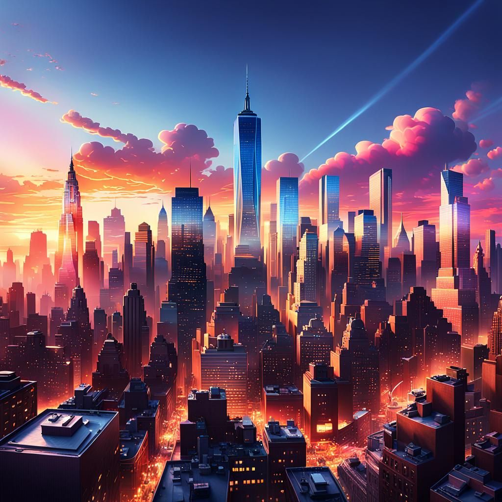 Sunset Over New York: 3D Digital Art
