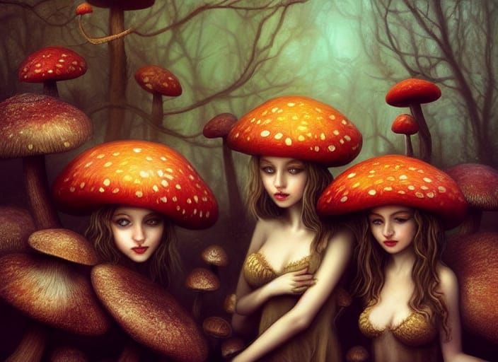 Mushroom Fairies in a Detailed Digital Painting