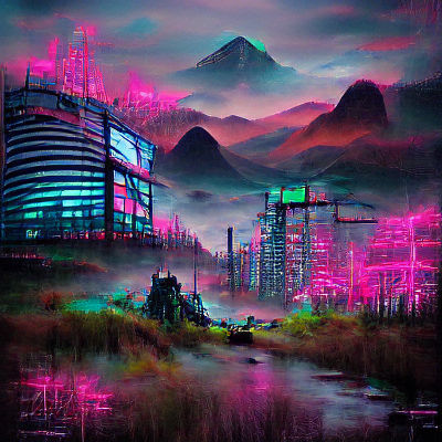 Futuristic Cyberpunk Cityscape with Neon Lights