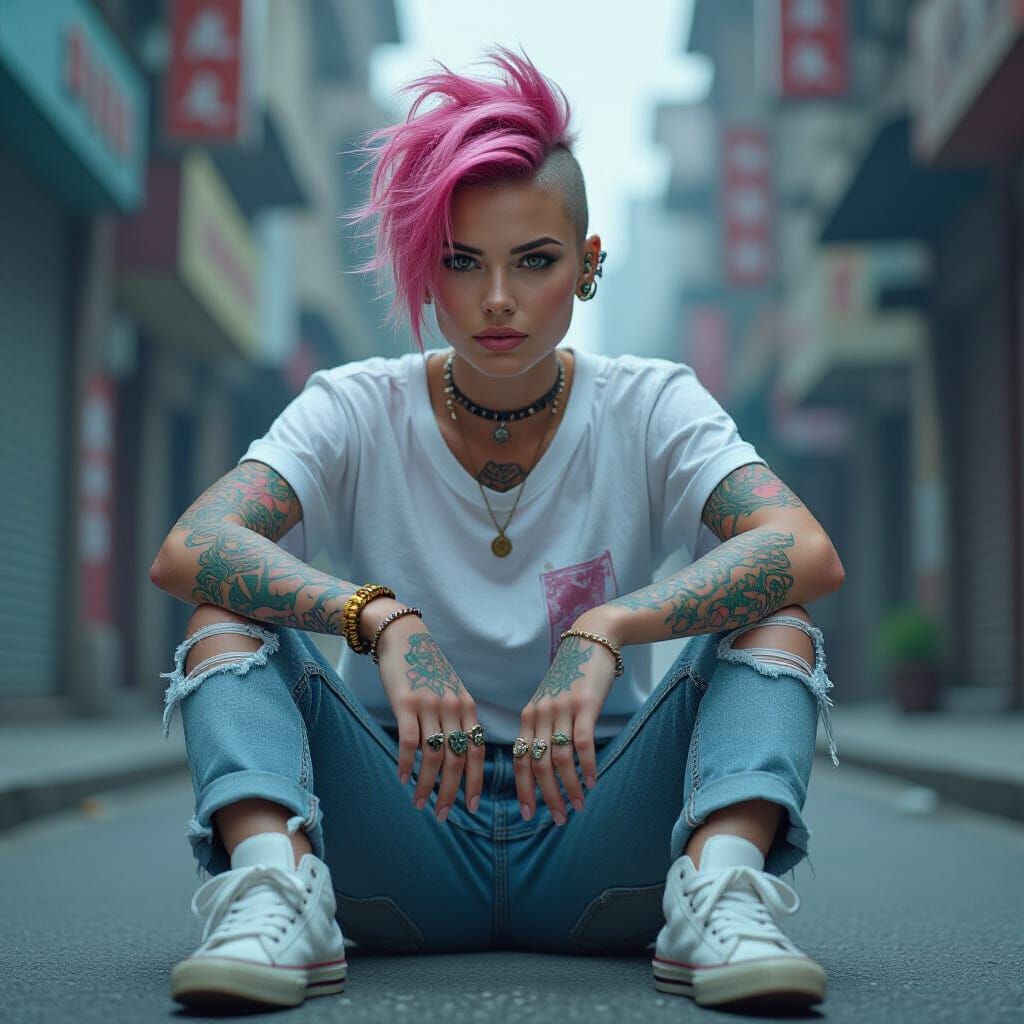 Punk Woman Portrait in Digital Matte Painting Style