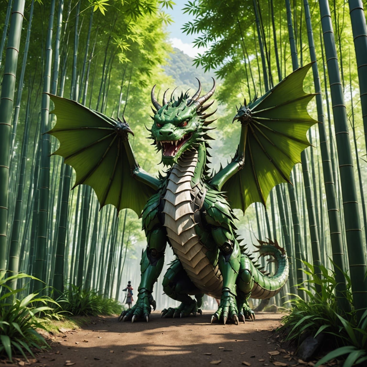 Japanese Dragon in Arashiyama Bamboo Forest in 3D Anime Styl...