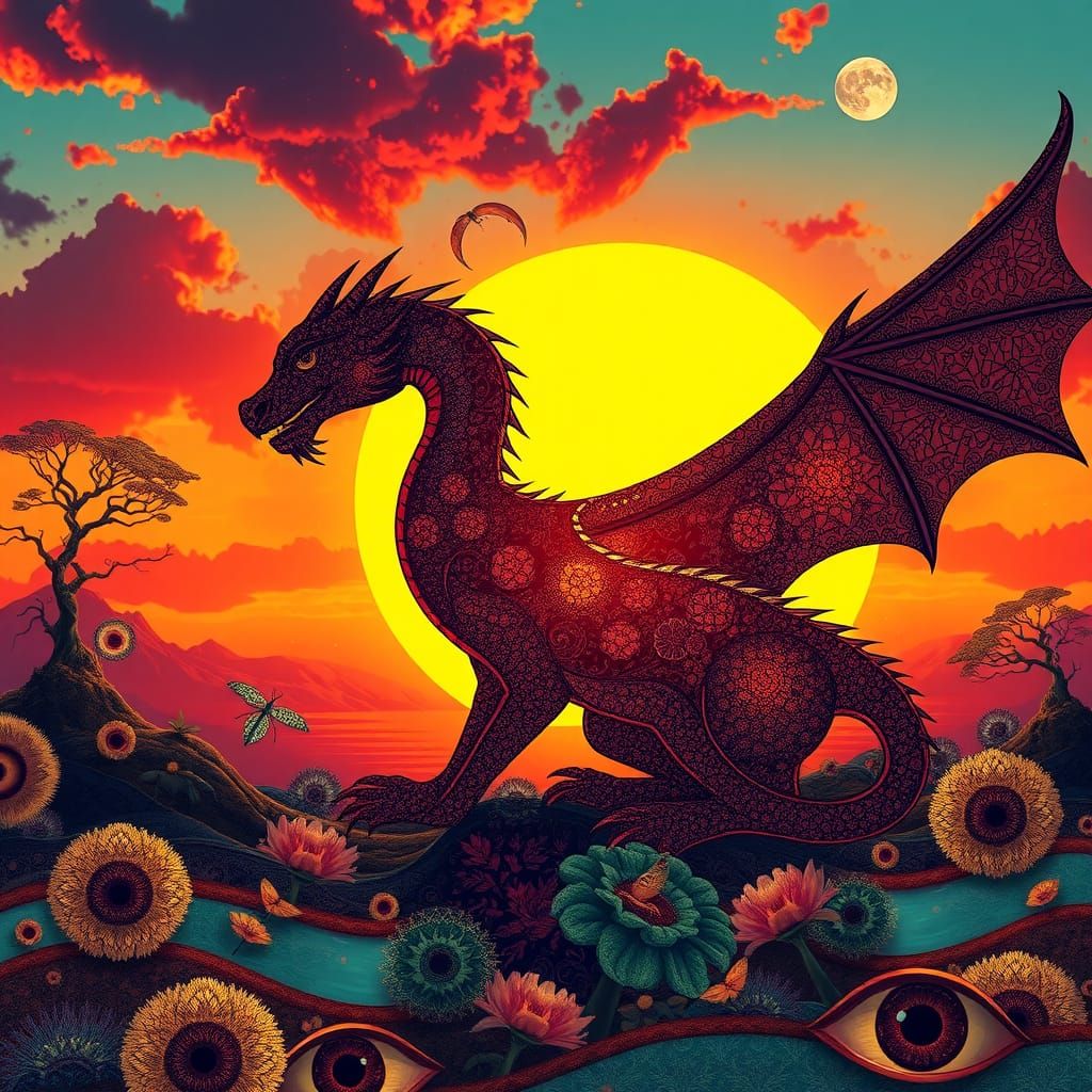 Dragon and Rhytidocaulon Macrolobum in Digital Art