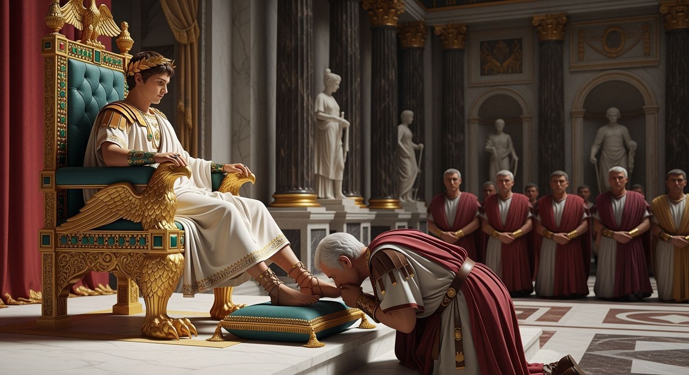 Emperor Nero on Emerald and Gold Throne