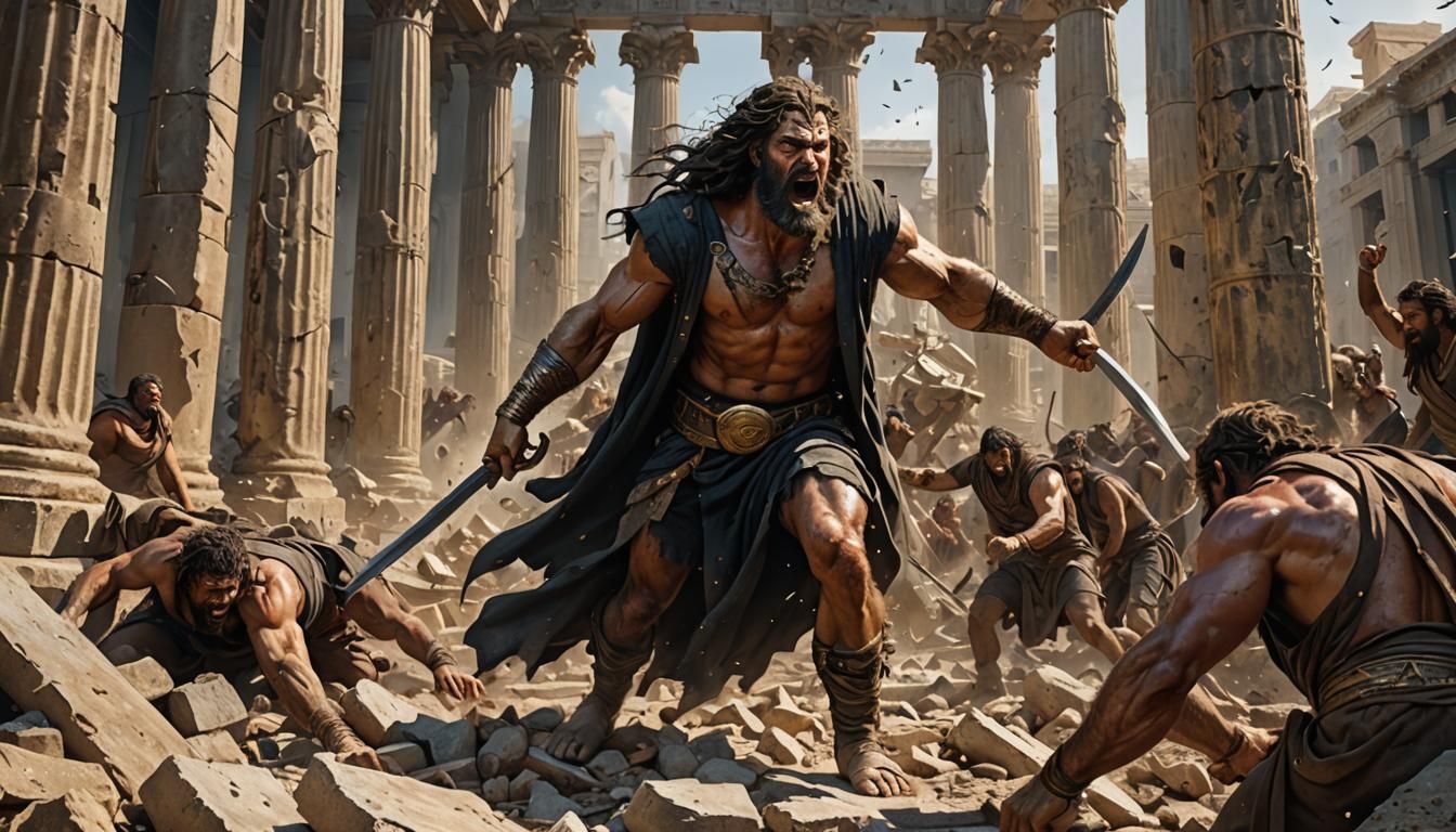 Samson Destroys the Temple: A Dramatic Biblical Scene