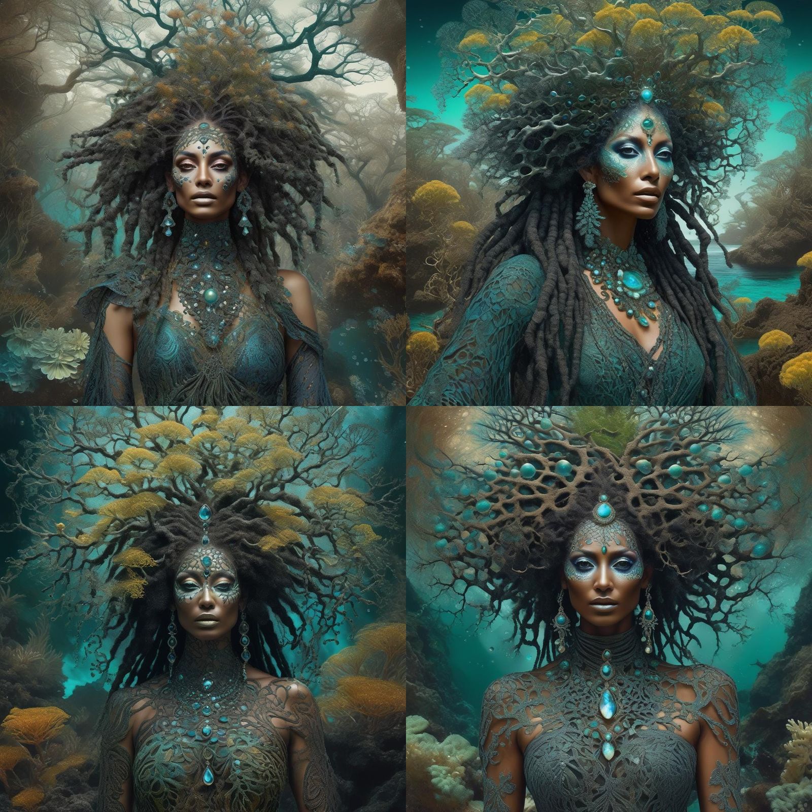 Surreal Witch in Bioluminescent Fractal Garden