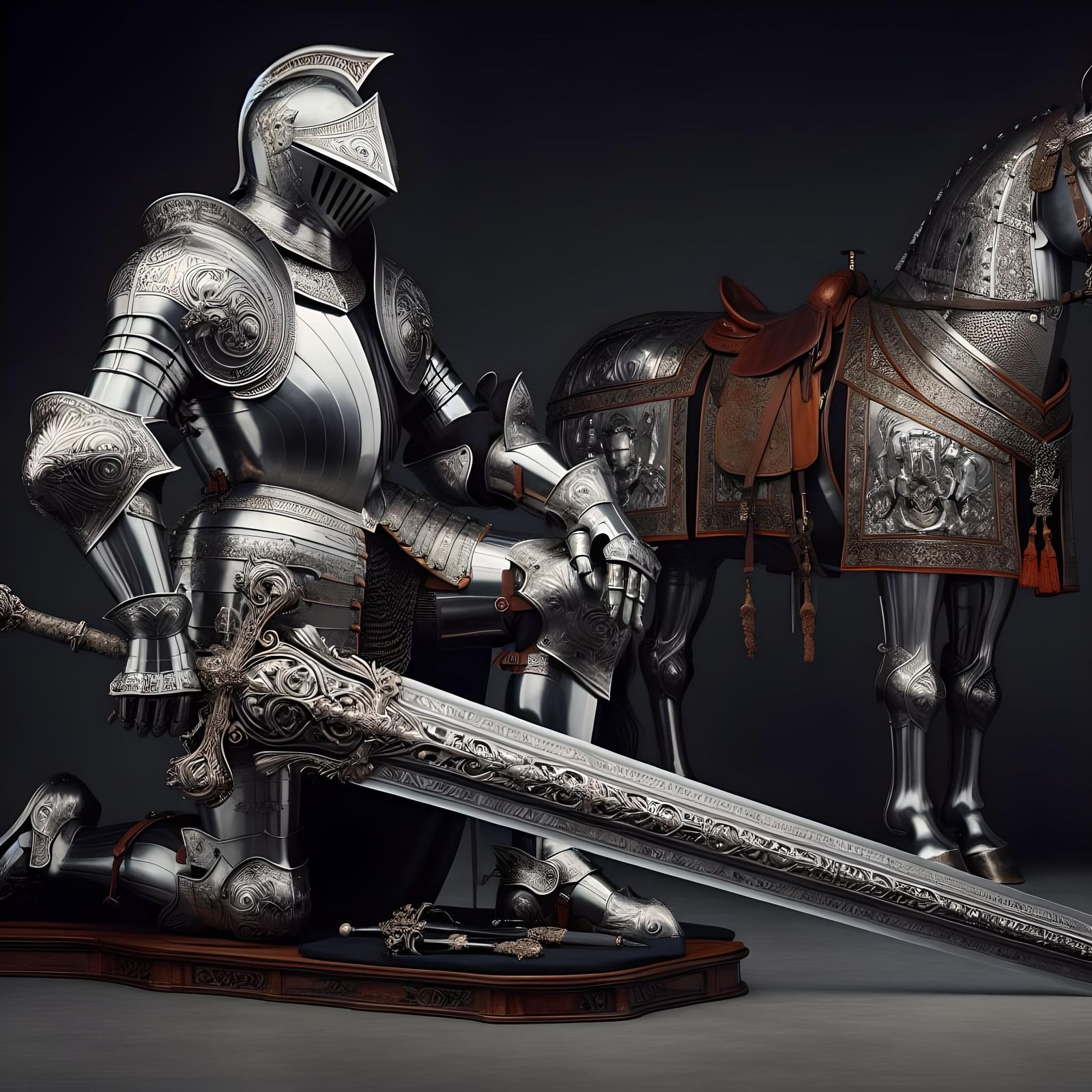 A gigantic, large,  visible,  a royal knight wearing his roy...