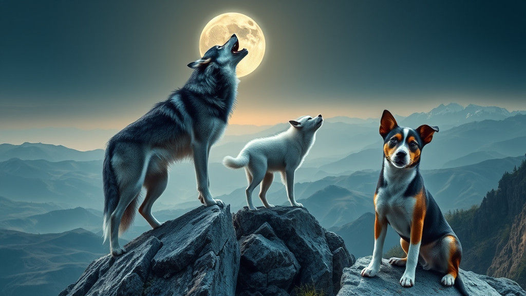 Majestic Wolves Howling at Moon, Photorealistic Image