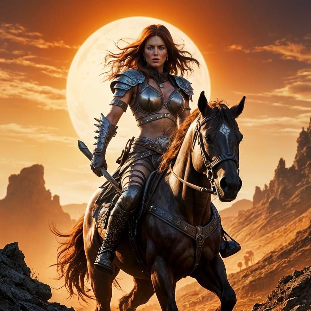 Red Sonja in Post-Apocalyptic Comic Book Style