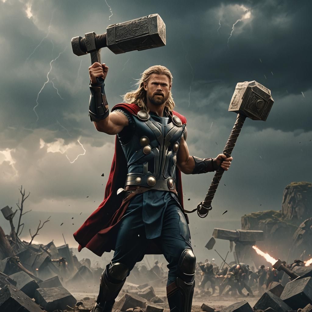 Thor Descends in Lightning: Cinematic Film Still