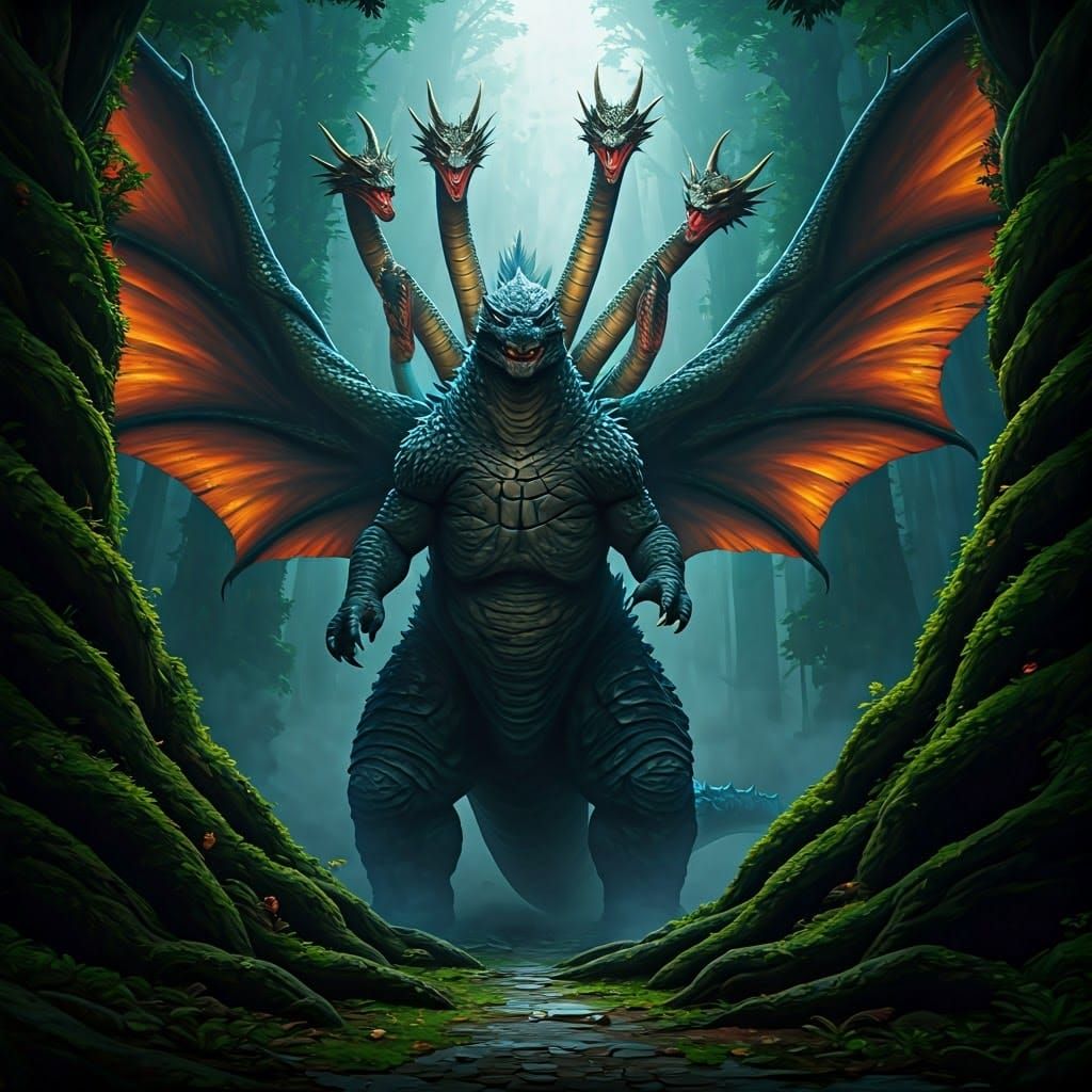 Godzilla vs Orochi in Lush Forest