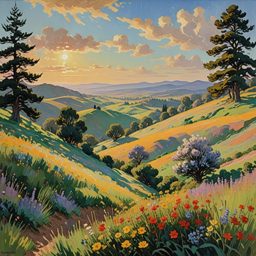 Gouache Impressionist Masterpiece of Lush Landscapes