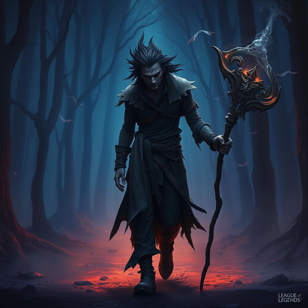 Kayn in Desolate Forest: Matte Painting Style