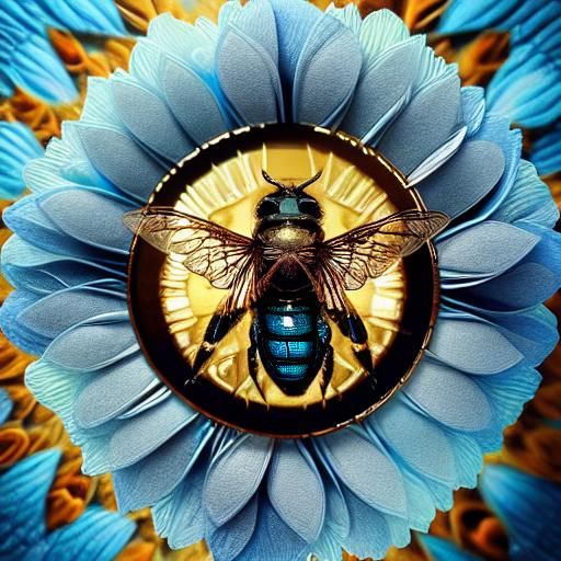 Macro Photo of Honey Bee on Blue Flower