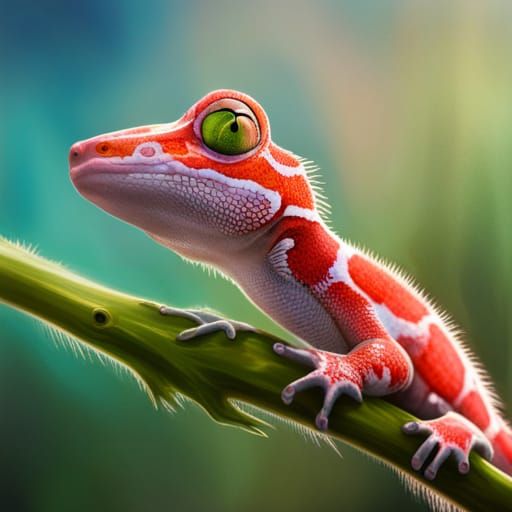 Hyperrealistic Rose Gecko in Splash Art Style