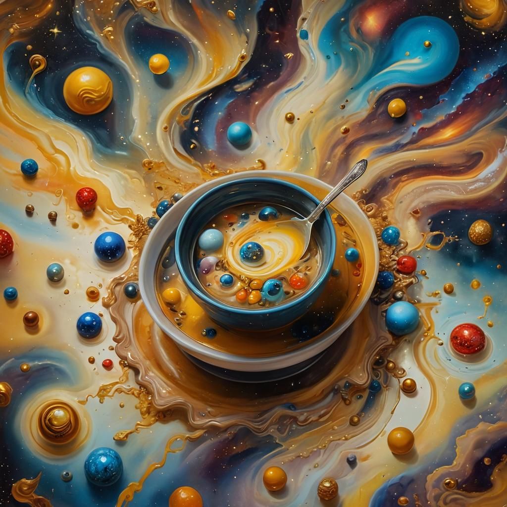 Galaxy in Starry Soup: Surreal Impasto Oil Painting