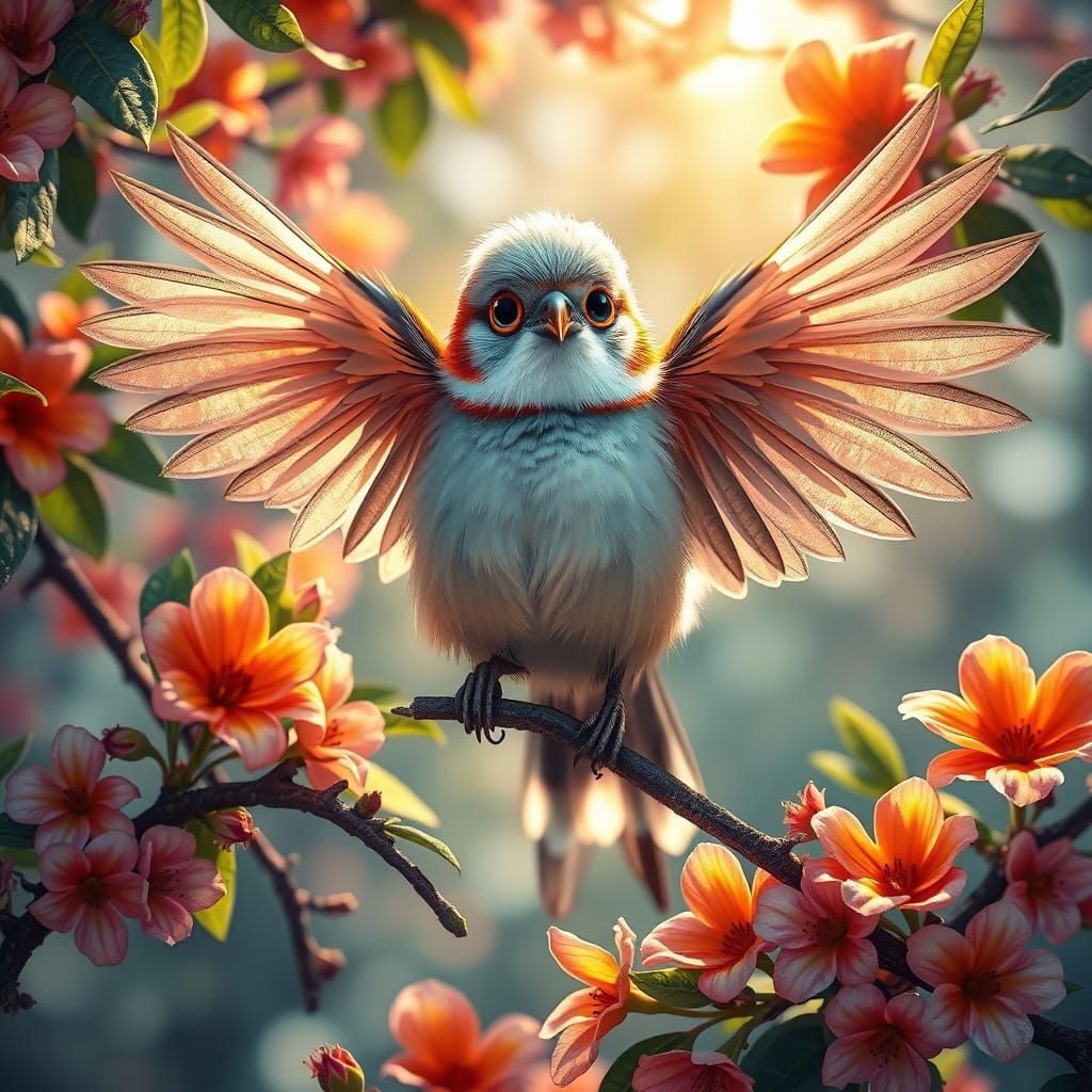 Vibrant Papagaai in a Floral Haven, Hyperrealistic Oil Paint...