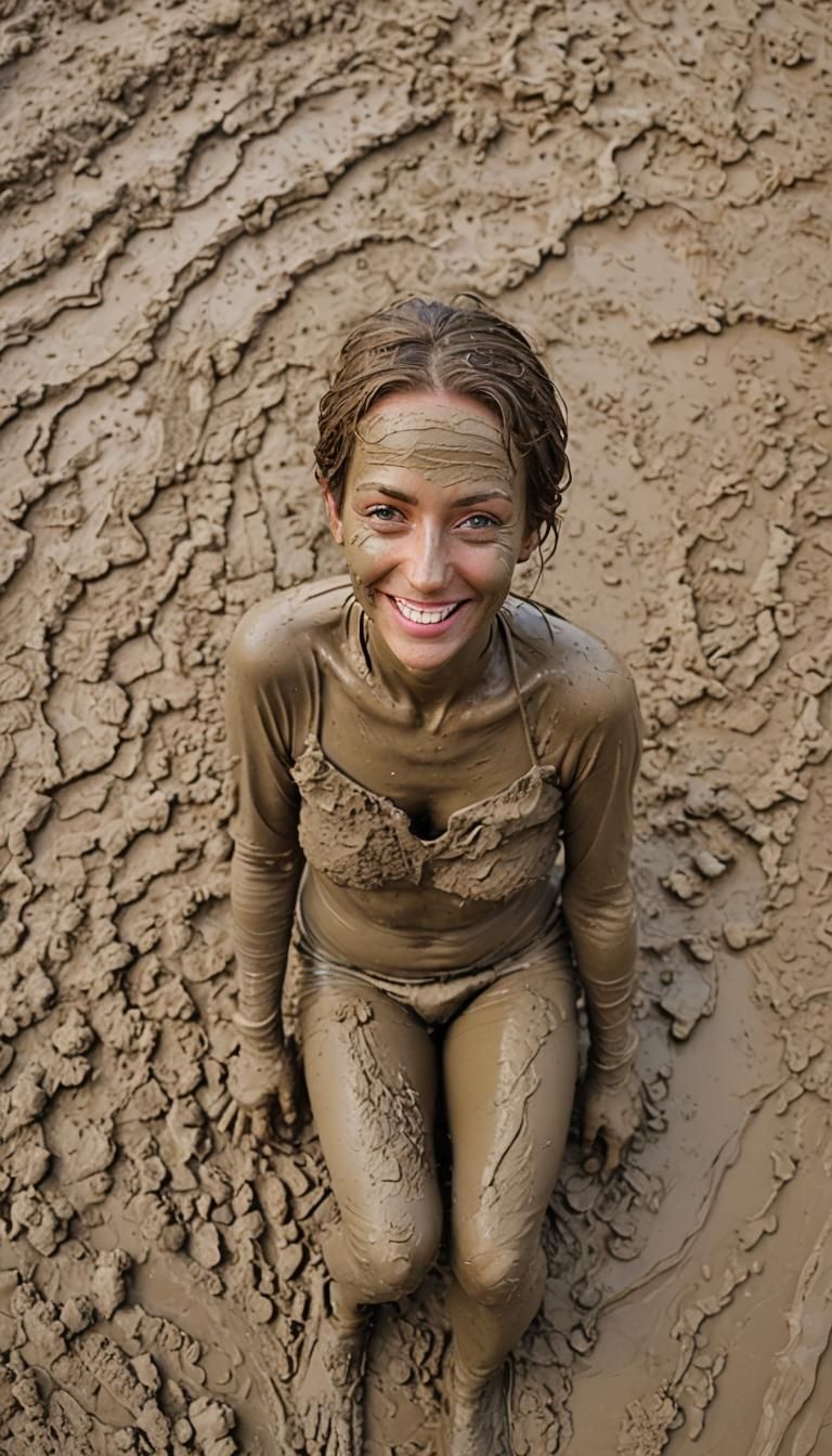 Smiling Mud-Covered Woman at Dead Sea Resort