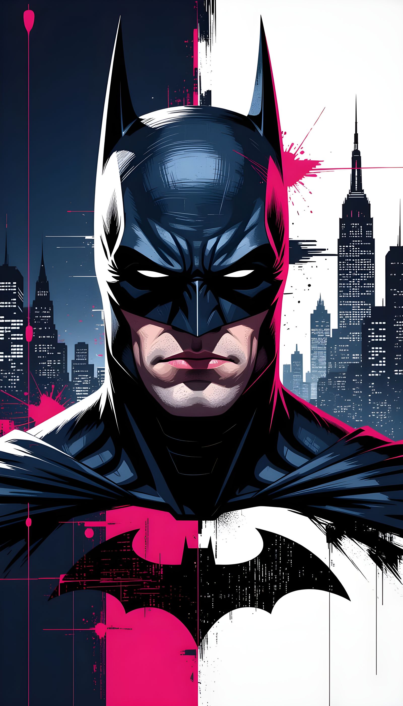 Abstract Glitch-Art Batman Portrait in Cyberpunk Style