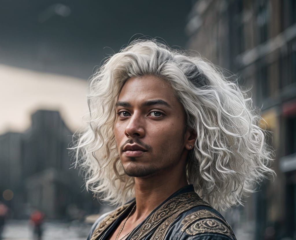 Handsome Multiracial Man with Piercing Blue Eyes