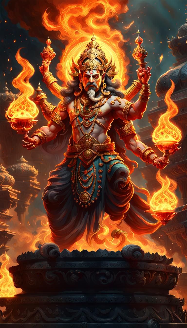 Asuras in Flame: A Hindu Mythology Masterpiece